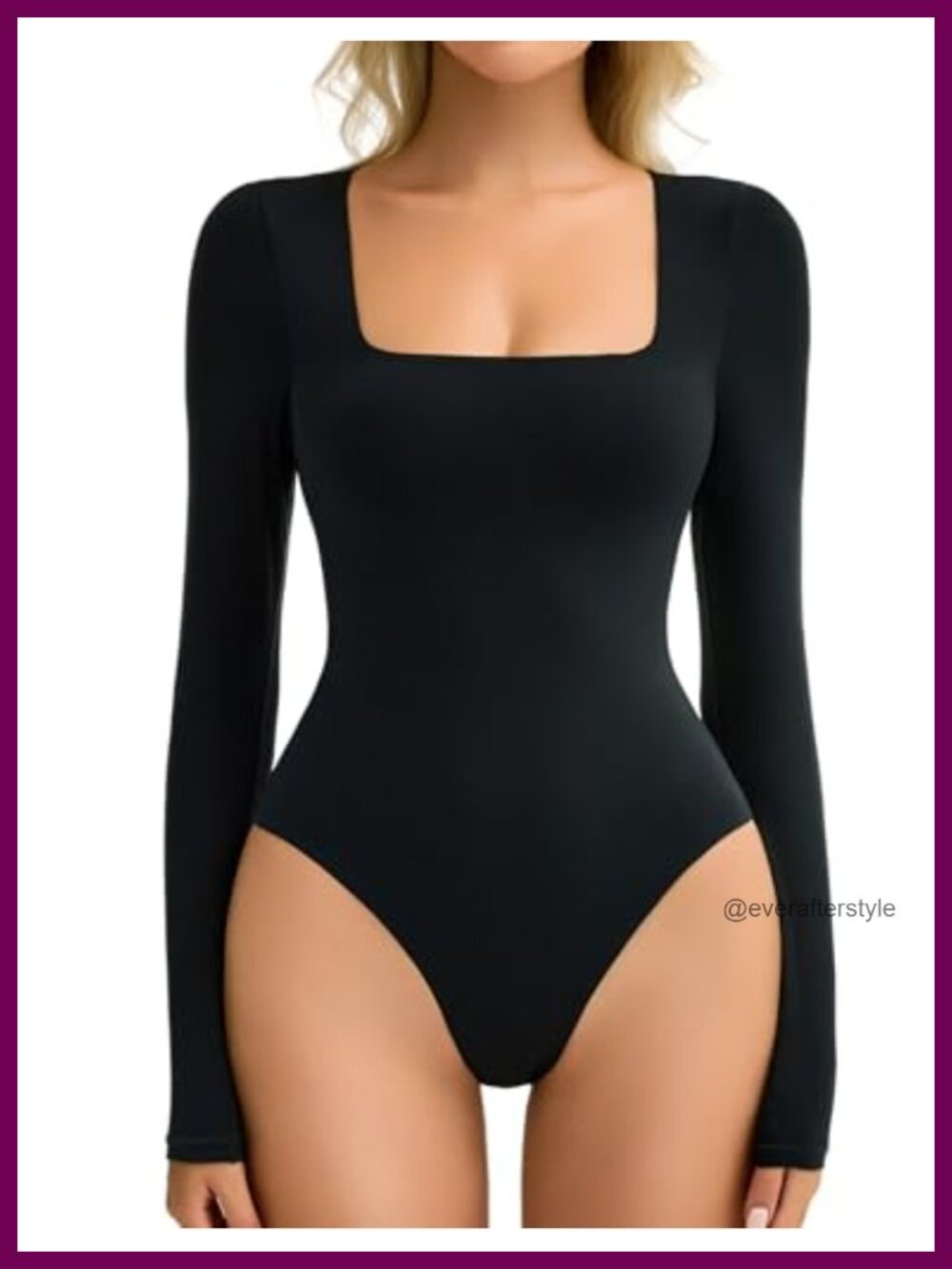 Long Sleeve Bodysuit Double Lined Square Neck Snap Closure Soft
